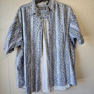 David Taylor Mens Shirt XL Blue Geometric Print Short Sleeve Casual Beach  DD699